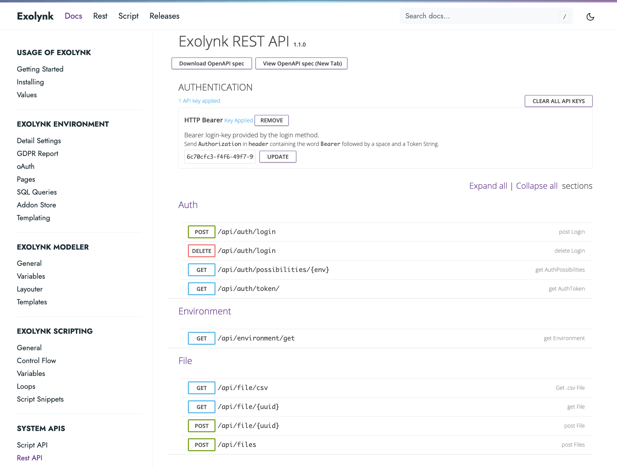 Exolynk REST API