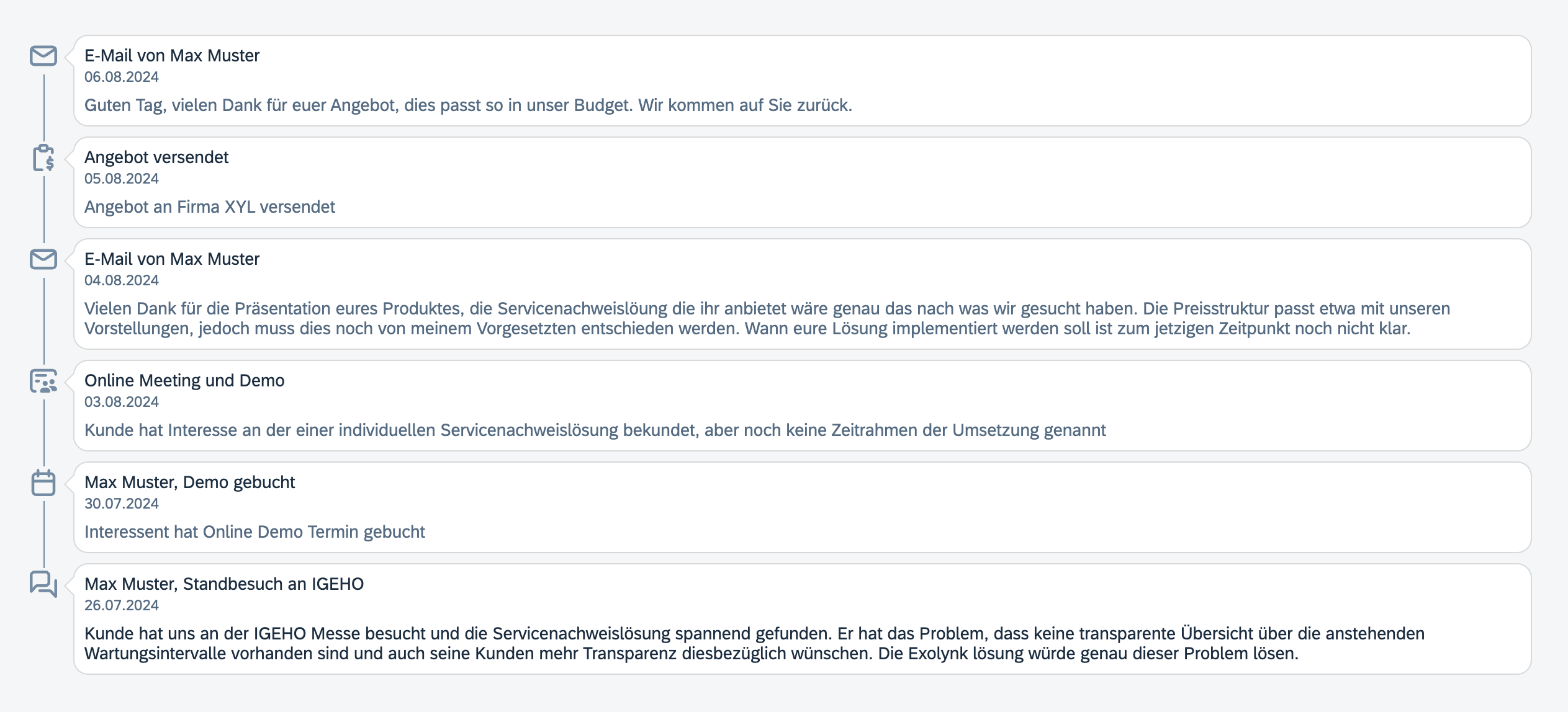 Kommunikationshistorie Exolynk CRM Modul